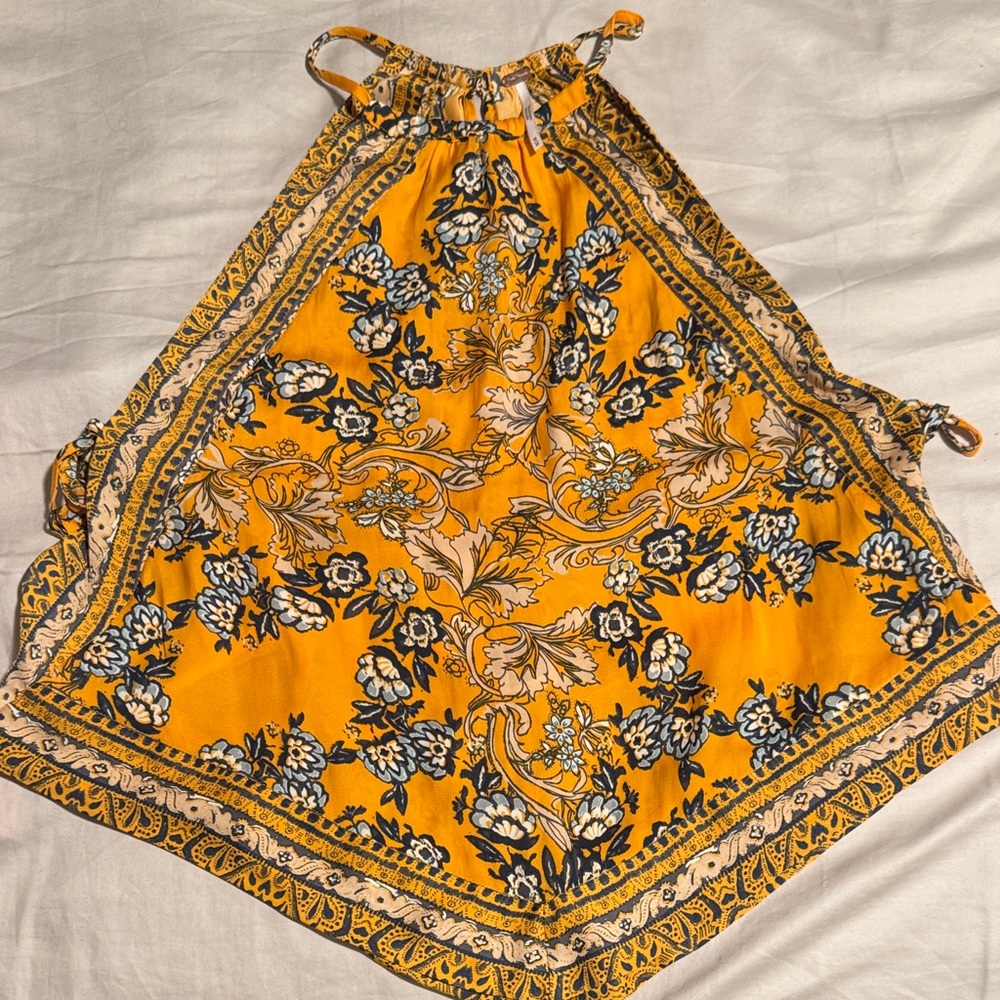 Free People Yellow and Blue Floral Halter Top